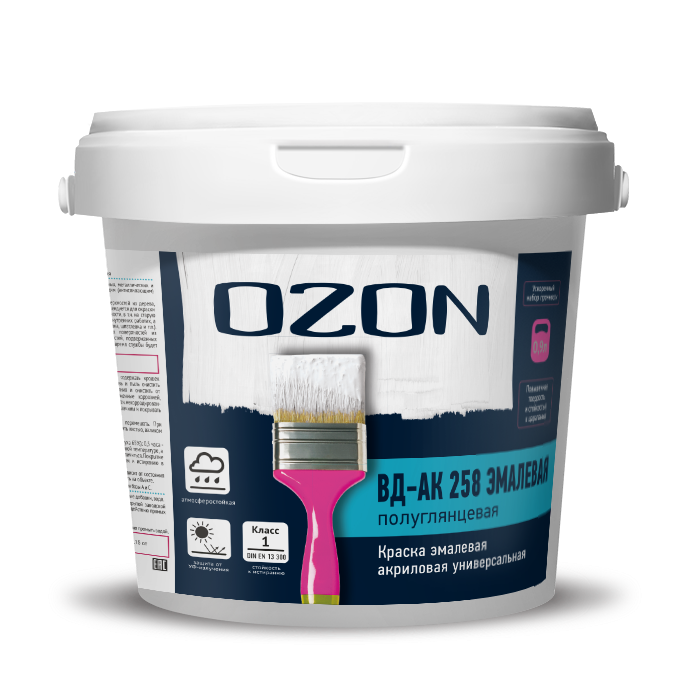 Краска эмалевая износостойкая для мебели и пола OZON ВД-АК-258С-1,0 С (бесцветная)  обычная